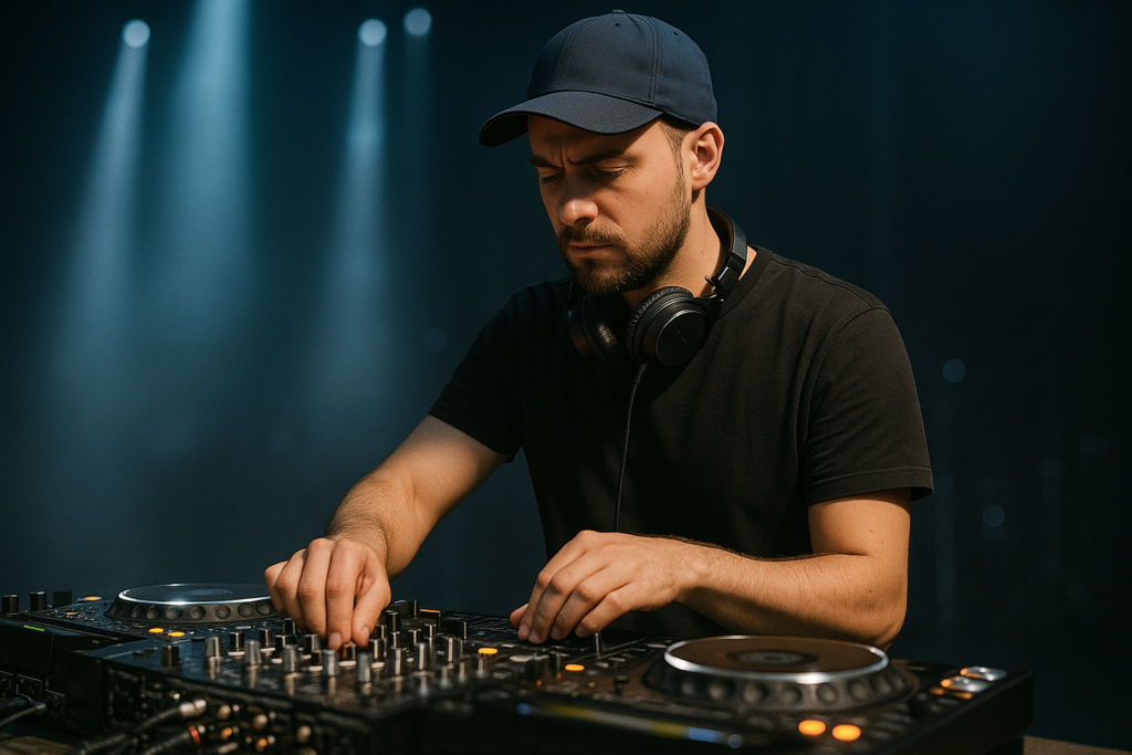 DJ на концерті з яскравим світлом