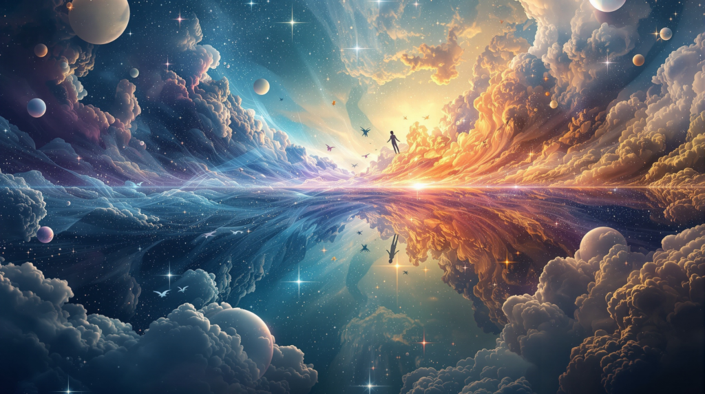 Абстрактна візуалізація тонкої межі між снами та реальністю, сюрреалістичне художнє зображення злиття свідомості та підсвідомості