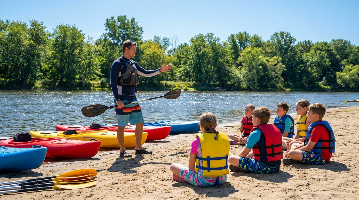 Тренер навчає дітей на березі
