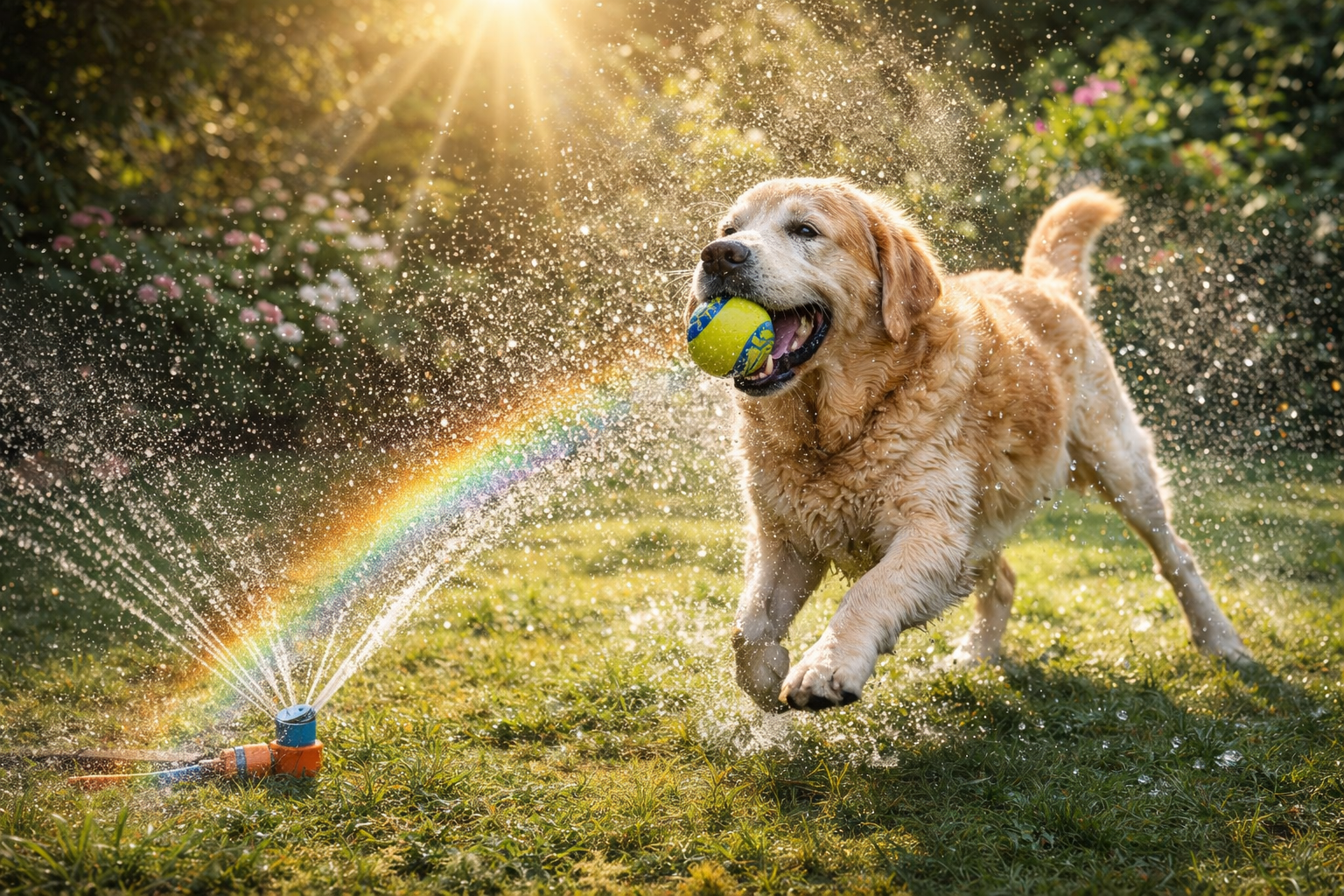 Собака влітку в саду
